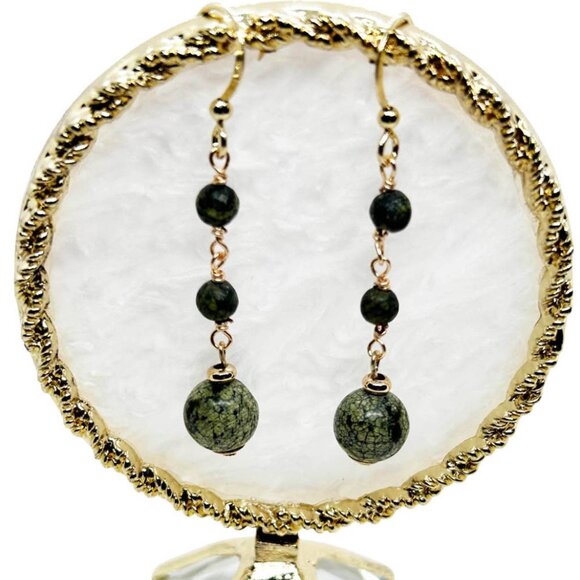 Handcrafted Green Stone, And Gold Plated Earrings - Picture 2 of 2
